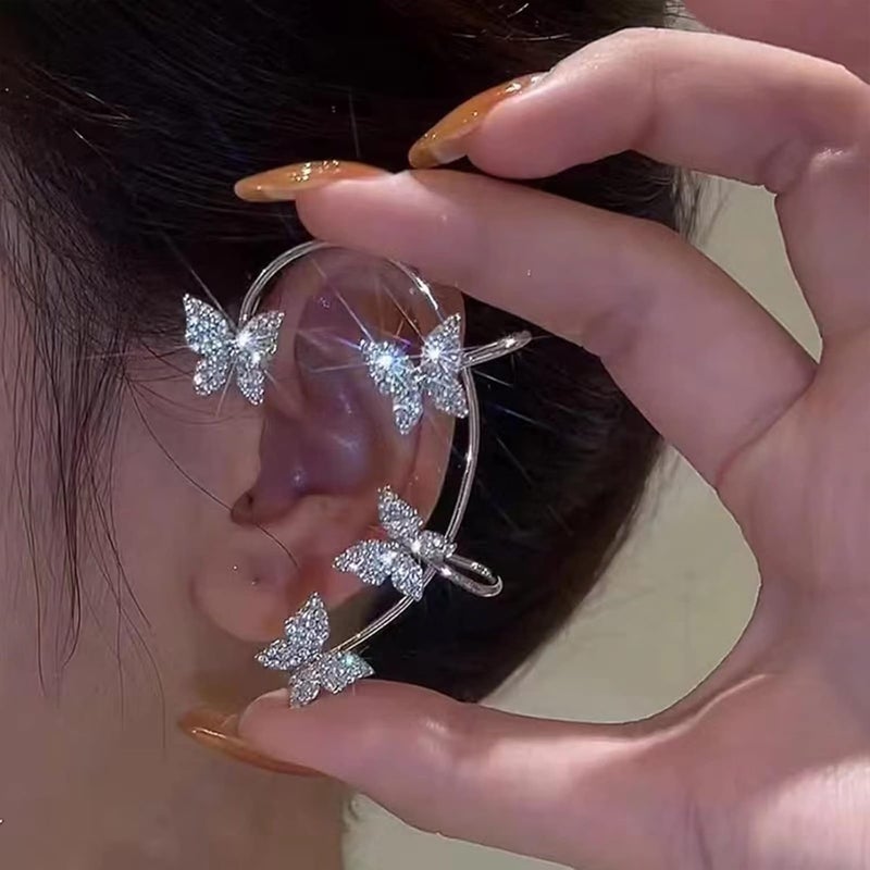 DOLLESS Butterfly Ear Cuffs Earrings Rhinestone Butterfly Ear Wrap No Piercing Ear Cuff Clip On Earrings for Women - Image 1